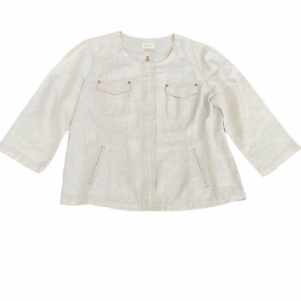 Chico's 100% Linen Zip Up Jacket, Size 1 (US M)